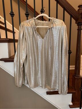 NWT LOFT Metallic Long-Sleeve Peasant Blouse